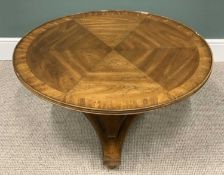 REPRODUCTION WILLIAM IV STYLE LOW CENTRE TABLE, beaded edge circular top, cross banded segmented