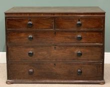 GEORGIAN MAHOGANY CHEST, two short, three long oak lined drawers, cockbeaded edging, ebony