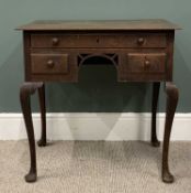 GEORGE IV OAK LOWBOY, rectangular two plank top, long frieze drawer, two lower drawers all oak