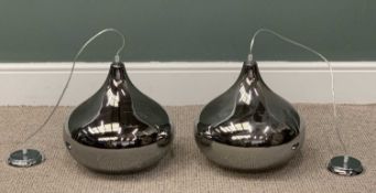 PAIR OF DEBENHAMS CEILING LIGHTS, tear-drop form, chrome effect glass, chrome fittings, 34 (h) x