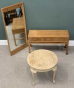 THREE OCCASIONAL FURNITURE ITEMS, comprising light wood framed wall mirror, 125 x 160cms, mid-