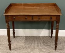 VICTORIAN MAHOGANY WASHSTAND, 3/4 splashback, twin oak lined frieze drawers, cockbeaded edging,