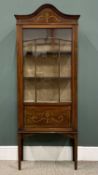 EDWARDIAN MAHOGANY CHINA DISPLAY CABINET, boxwood stringing, painted detail, arched top, single