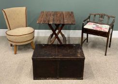 FOUR ITEMS OF VINTAGE & LATER FURNITURE comprising upholstered circular seat bedroom chair, 78cms (