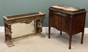 GILT CONSOLE BASE & A VINTAGE GRAMOPHONE CABINET, the console section mirrored to the back, gesso