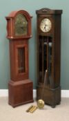TWO VINTAGE & REPRODUCTION LONGCASE CLOCKS, comprising circa 1930s oak example, 10.5 inch circular