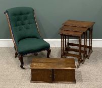THREE ITEMS OF VICTORIAN & LATER FURNITURE, comprising carved walnut nursing chair, button back