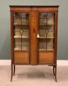 EDWARDIAN INLAID MAHOGAY CHINA CABINET, ribbon swag and scroll inlay, boxwood stringing, bow front