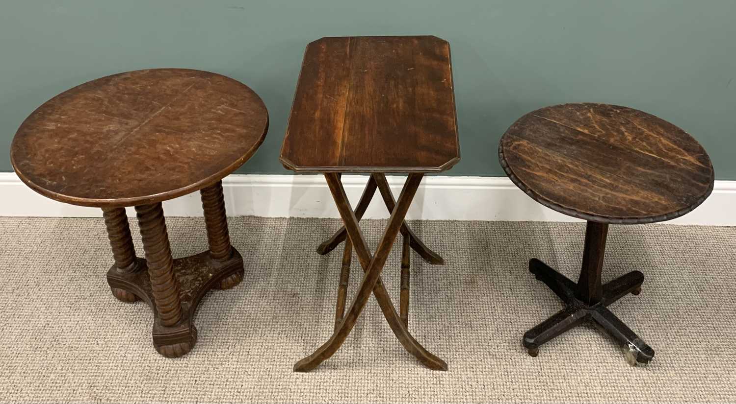 SEVEN ITEMS OF VINTAGE & LATER OCCASIONAL FURNITURE comprising walnut circular top table, spiral - Image 2 of 3