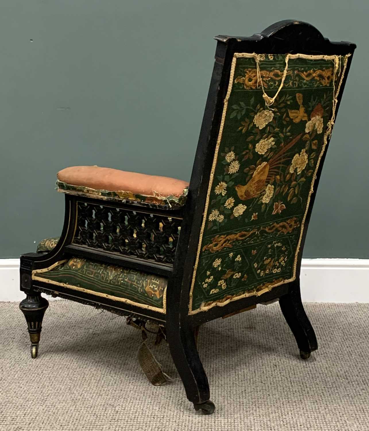 TWO VICTORIAN PARLOUR CHAIRS, comprising aesthetic movement style ebonised and gilt armchair, - Image 7 of 7