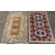 TWO EASTERN STYLE WOOLLEN RUGS, colourful red grounds, central repeating block pattern, one with - Image 1 of 5