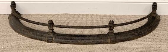 COALBROOKDALE CAST IRON CURVED FIRE FENDER, company name, lozenge mark and numbers underneath, circa