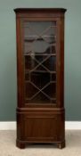 TWO PIECE MAHOGANY CORNER DISPLAY CABINET, 20th Century, dentil cornice, canted corners, 18 pane