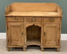 VICTORIAN STRIPPED PINE WASHSTAND, three quarter rail back, three frieze drawers, water jug/dog