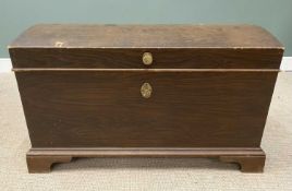 CONTINENTAL SCUMBLED-PINE DOME TOP BLANKET CHEST, papered interior, lidded candle box, iron lock