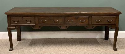 REPRODUCTION OAK SHROPSHIRE-TYPE DRESSER BASE, four cockbeaded edge drawers, circular metal