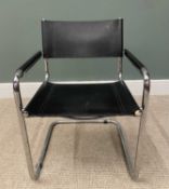ITALIAN BLACK LEATHER & CHROME ARMCHAIR, cantilever tubular frame, 79cms (h), 56cms (w), 56cms