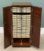 VINTAGE MAHOGANY TWO DOOR SPECIMEN/ DENTIST TYPE CABINET, multi-drawer interior (re-fashioned),