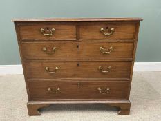 GEORGIAN MAHOGANY CHEST, two short, three long pine lined drawers, cockbeaded edging, circular brass
