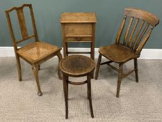 VINTAGE SEATING/FURNITURE comprising oak lidded work table, single drawer, square tapering supports,