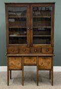 VINTAGE OAK GLASS TOP DRESSER & WALL MOUNTED FOUR-SHELF RACK, twin upper glazed doors, interior