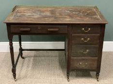 MAPLE & CO LTD MAHOGANY DESK (for restoration), brass balustrade rail back, single kneehole