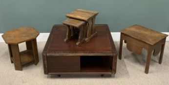 PARCEL OF OAK OCCASIONAL TABLES, comprising reproduction two tier coffee table on castors, 38.