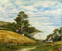 ‡ ATTRIBUTED TO VERA NILSSON (Swedish 1888-1978) oil on board - cottages by seashore, monogrammed