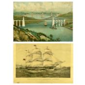 TWO ANGLESEY ASSOCIATED PRINTS, comprising an antique print of the Menai Straits showing the two