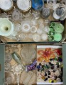 VICTORIAN & LATER GLASSWARE to include a green glass lustre with non-associated drops, Waltherglas