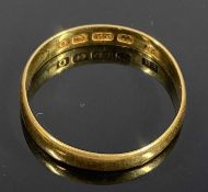 22CT GOLD WEDDING BAND, size mid N-O, Birmingham 1938, 2.5gms Provenance: private collection Conwy