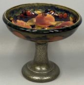 MOORCROFT POMEGRANATE FRUIT COMPORT ON TUDRIC HAMMERED PEWTER STAND, no. 01312, 22 (h) x 25.5cms (
