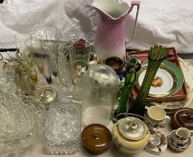 MIXED CERAMICS & GLASSWARE, including 19th century Staffordshire flat-back cow creamer, well