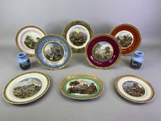 PRATTWARE PLATES 19th century, a collection of 8 decorated with various scenes including Tremadoc,
