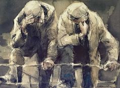 WILLIAM SELWYN (Welsh b. 1933) colour print - two farmers talking, 