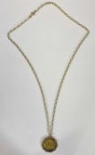 VICTORIA GOLD SOVEREIGN 1889 JUBILEE HEAD, in a 9ct gold scroll edge pendant mount on 9ct gold