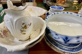 VICTORIAN CREAM GLAZED POPPY PATTERN TOILET JUG & BOWL, an Albion Spring pattern toilet bowl,