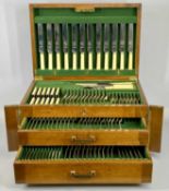 MAHOGANY CASED EPNS TABLE CANTEEN OF CUTLERY, 128 pieces, locking lidded cabinet with two lower