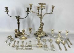 ELKINGTON EPNS TABLE CENTERPIECE,MIXED FLATWARE & A CANDELABRA the centrepiece fashioned on a scroll