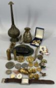 GROUP OF MIXED COLLECTABLES, including an Indian engraved brass rosewater sprinkler, 26cms (h), 