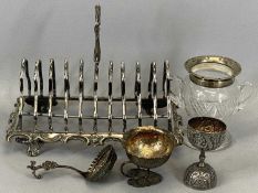 FIVE ITEMS OF MIXED SILVER, EPNS & CONTINENTAL WHITE METALWARE, comprising two handled glass jar