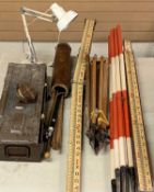 MIXED COLLECTABLES including a vintage steel ammunition box, 16 x 85 x 27cms, Anglepoise type desk