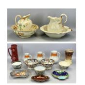 CAULDONWARE FLORAL DECORATED TOILET JUG & BOWL, Victorian lustre glazed toilet jug and bowl, Mintons