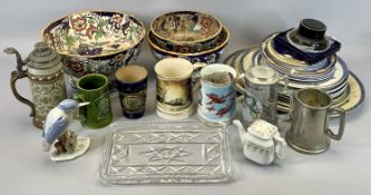 AMHERST JAPAN IRONSTONE three graduated fruit bowls decorated with flowers and leaves in blue,