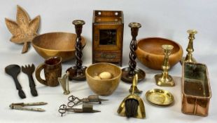 CARVED / TURNED ORNAMENTS ETC including Edwardian oak smokers cabinet, single glazed door over