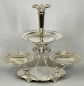 EPNS TABLE CENTERPIECE, upper trumpet flute, scrolled floral swag stem, three pierced edge fruit