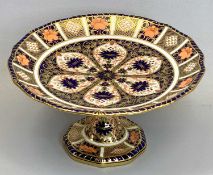 ROYAL CROWN DERBY TAZZA - of shaped circular form and on nonagonal shaped foot, 1128 pattern,
