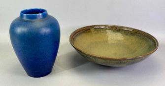 A PILKINGTON ROYAL LANCASTRIAN BALUSTER VASE in mottled blue glaze, impressed marks, 23cms H and a