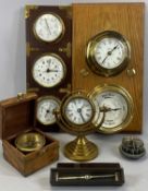 MARINE TYPE INSTRUMENTS, including reproduction brass cased ship's compass mounted on gimbal in