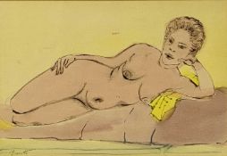 ‡ OLIVER O' CONNOR BARRETT mixed media - reclining female nude, signed lower left, 27.5 x 40cms